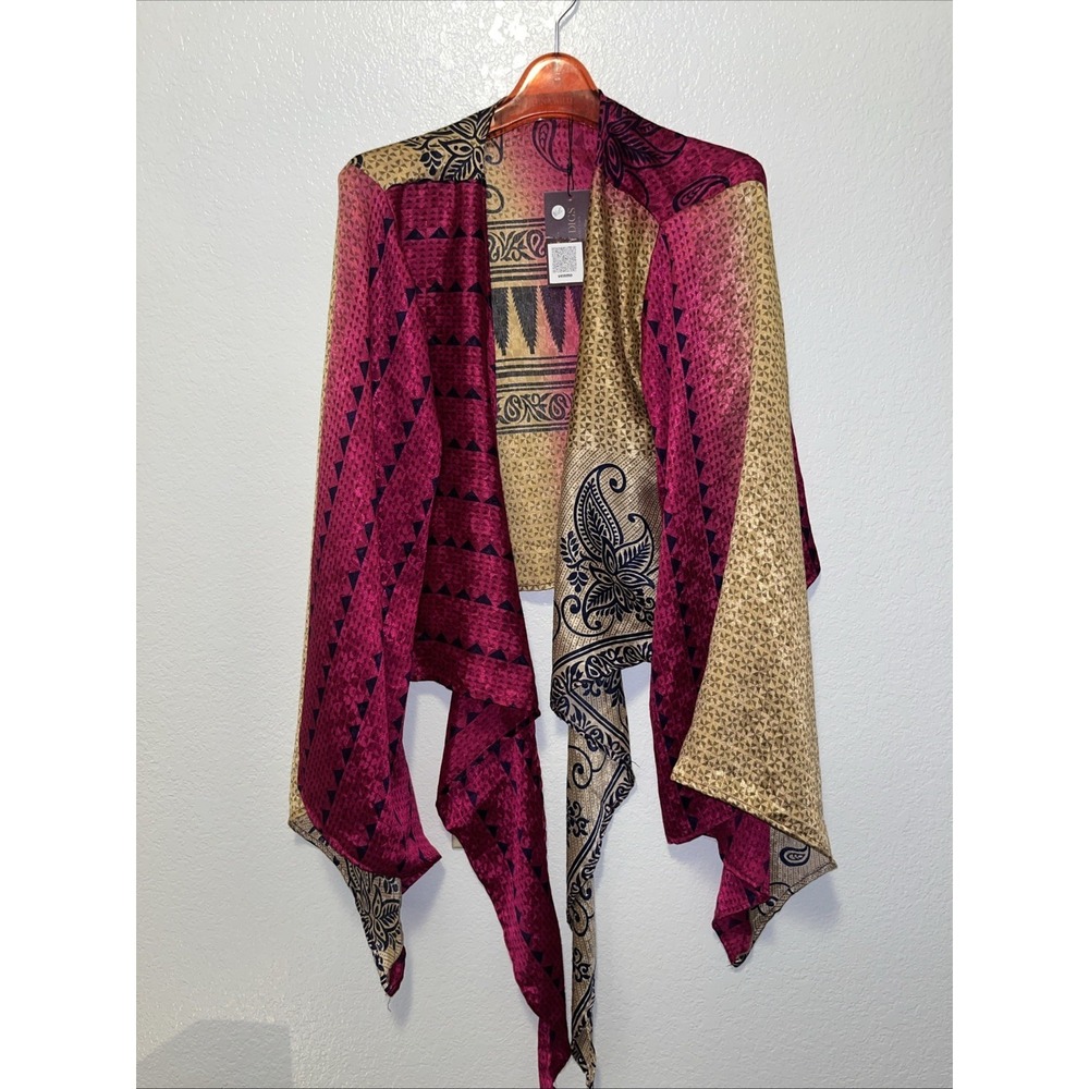 NWT  Trypsy_Digs  Silk Cover-up Wrap Hippie Boho Magenta Gold Navy Multi-Color